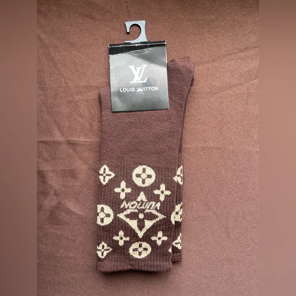 Louis Vuitton Brown and Cream Monogram Crew Socks